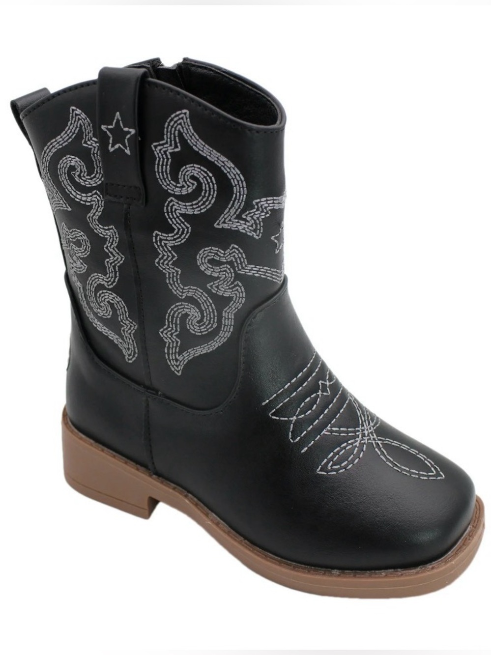 Boys Black Western Embroidered Mid-Calf Boot